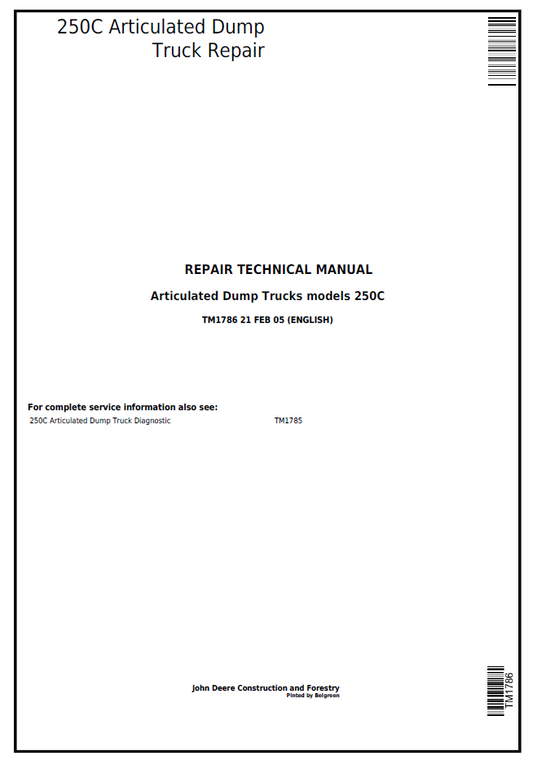 TM1786 John Deere 250C Articulated Dump Truck Repair Manual