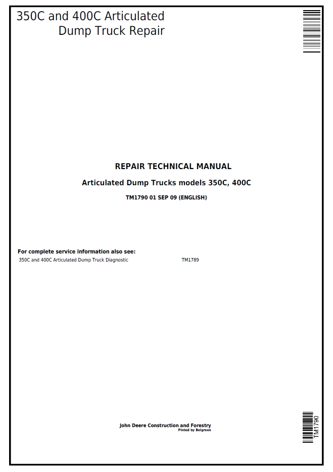 TM1790 John Deere 350C & 400C Articulated Dump Truck Repair Manual