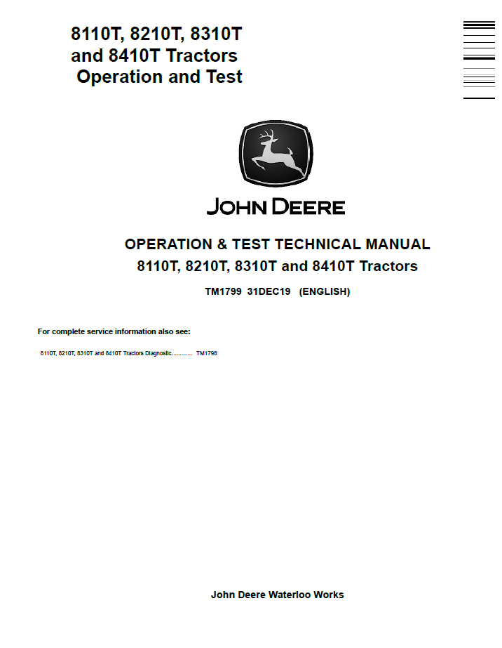TM1799 John Deere 8110T 8210T 8310T 8410T Tractor Test Manual