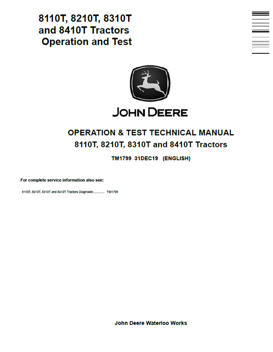 TM1799 John Deere 8110T 8210T 8310T 8410T Tractor Test Manual