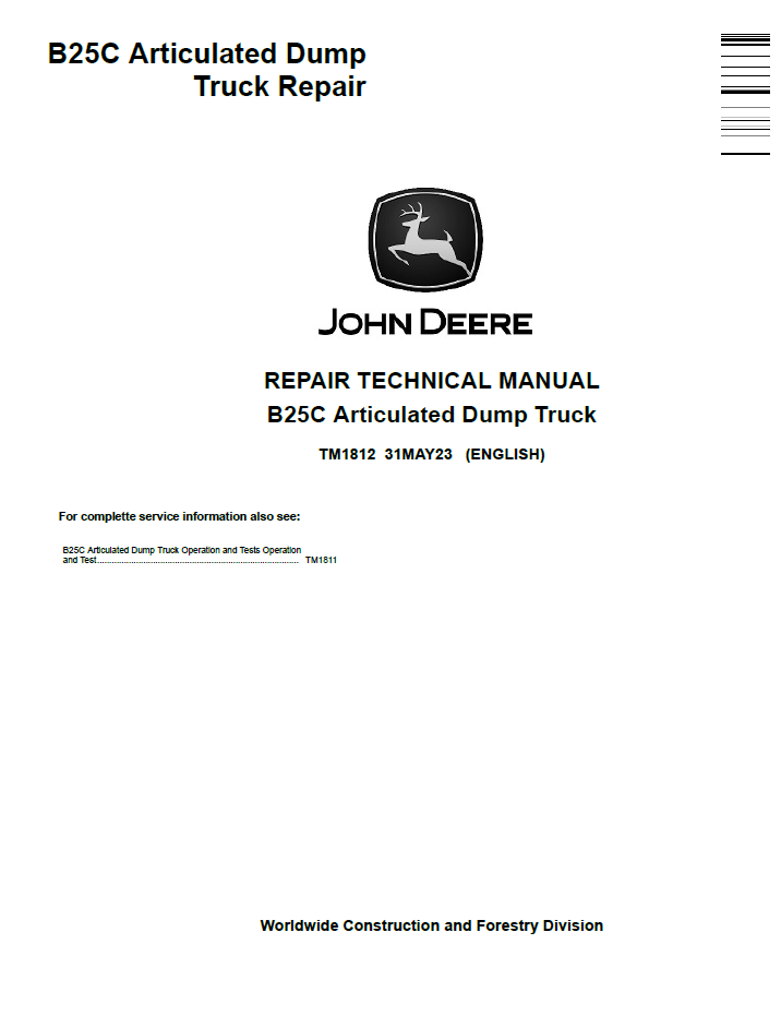 TM1812 John Deere B25C Articulated Dump Truck Repair Manual