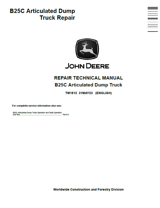 TM1812 John Deere B25C Articulated Dump Truck Repair Manual