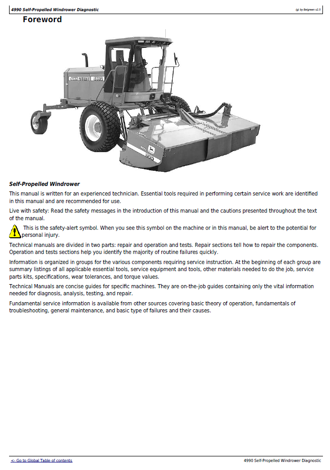 TM1820 John Deere Self-Propelled Windrower Troubleshooting Guide