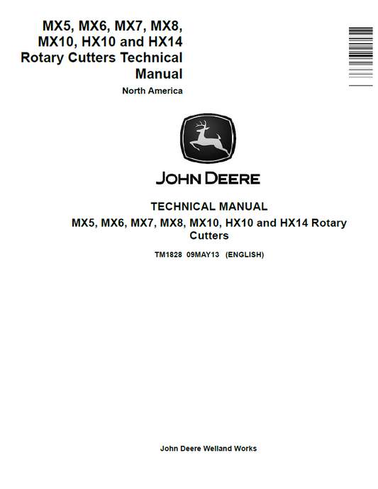 TM1828 John Deere MX5 MX6 MX7 MX8 MX10 Rotary Cutter Manual