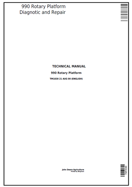 TM1830 John Deere 990 Rotary Platform Diagnostic & Repair Manual