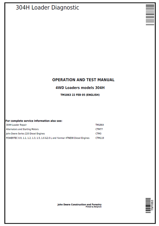TM1863 John Deere 304H Loader Diagnostic & Test Manual