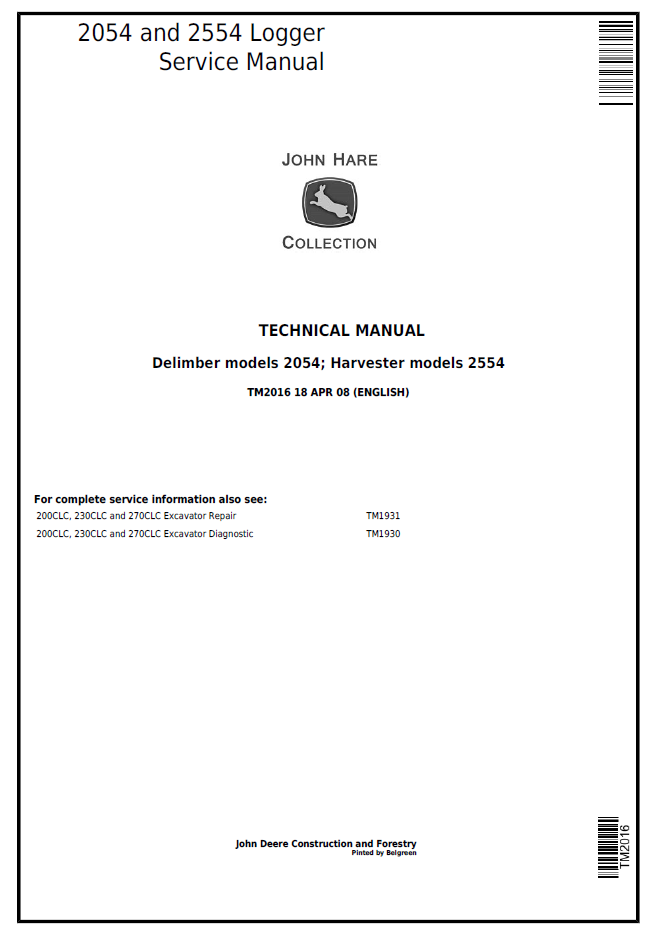 TM2016 John Deere 2054 2554 Logger Service Technical Manual