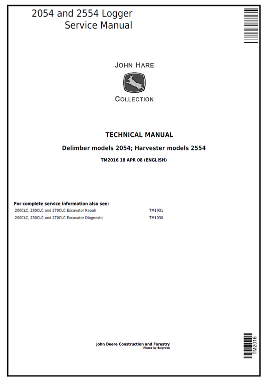 TM2016 John Deere 2054 2554 Logger Service Technical Manual
