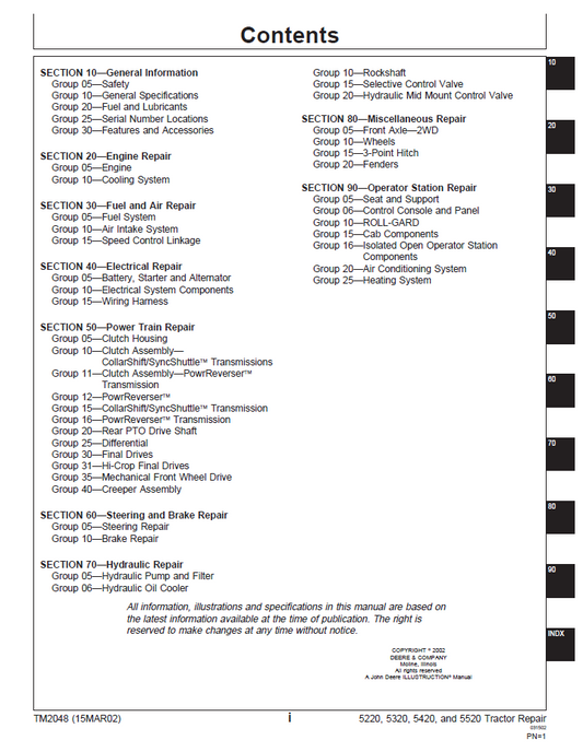 TM2048 John Deere 5220-5520 Tractor Workshop & Technical Manual