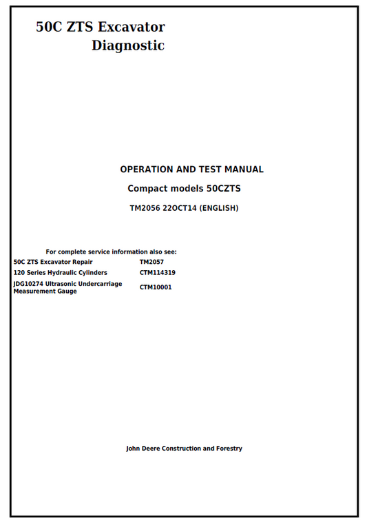 TM2056 John Deere 50C ZTS Excavator Diagnostic & Test Manual