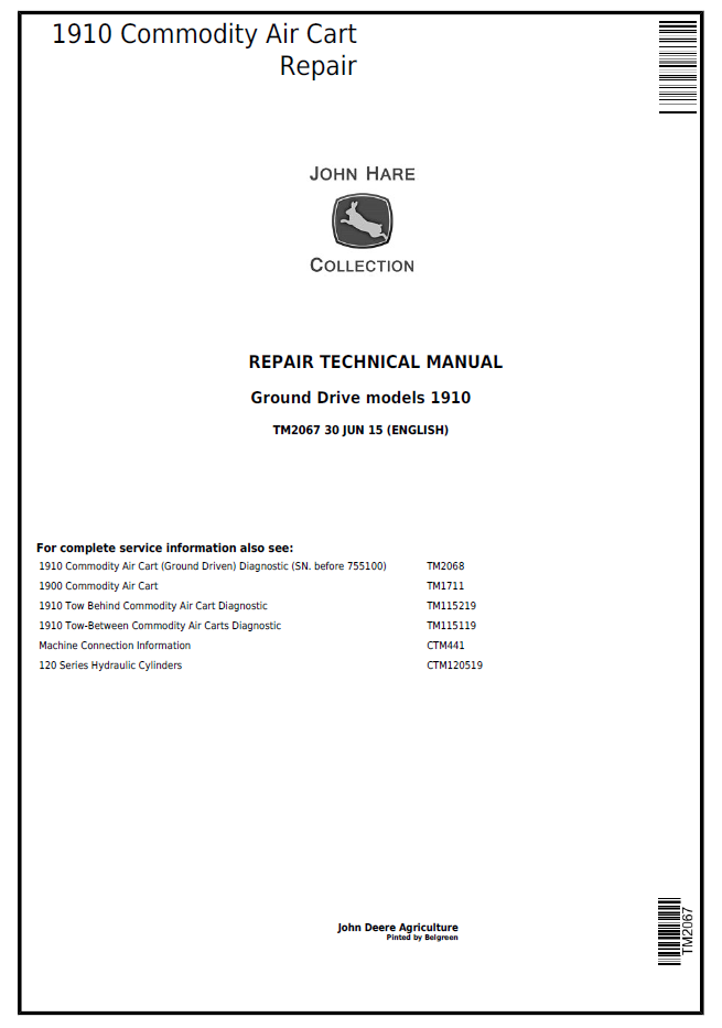 TM2067 John Deere 1910 Commodity Air Cart Repair Technical Manual
