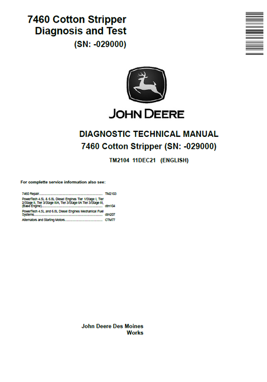TM2104 John Deere 7460 Cotton Stripper Diagnostic Manual