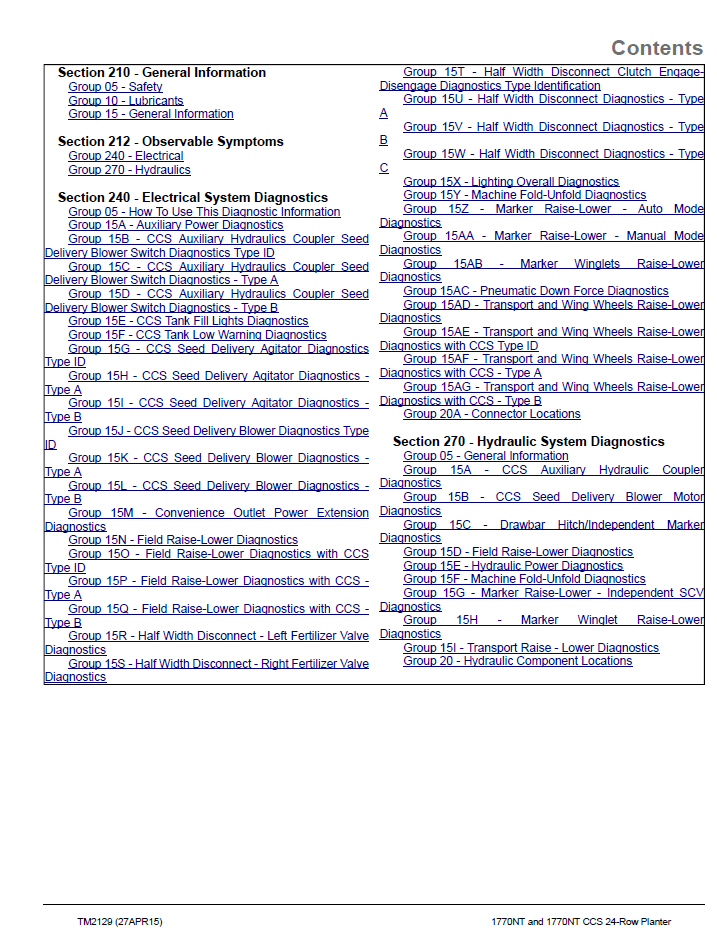 TM2129 John Deere Precision Planter Troubleshooting Manual