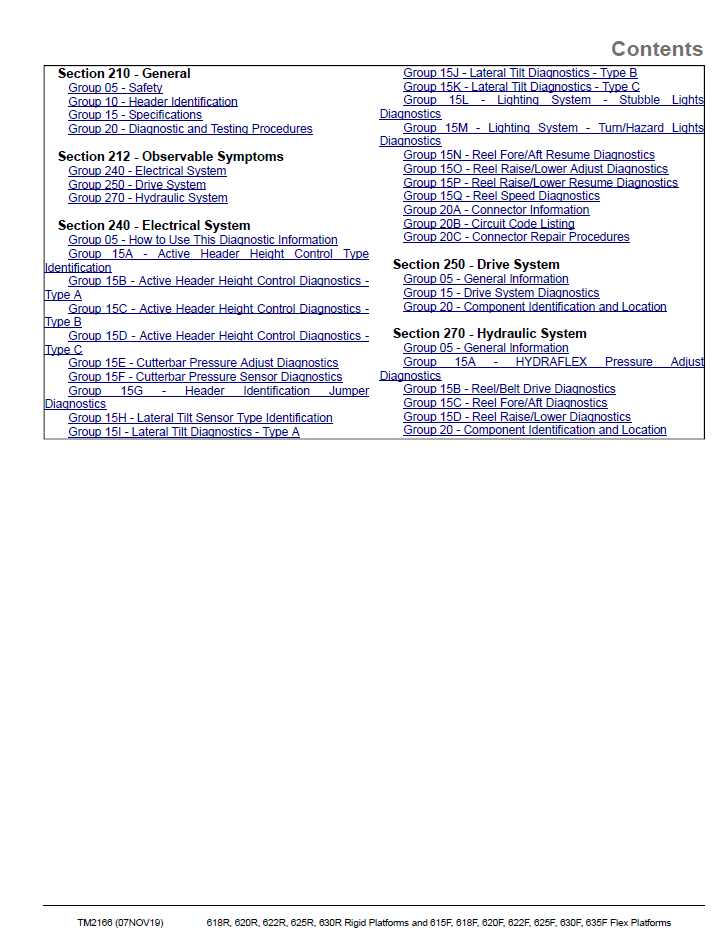 TM2166 John Deere Combine Header Troubleshooting Technical Manual