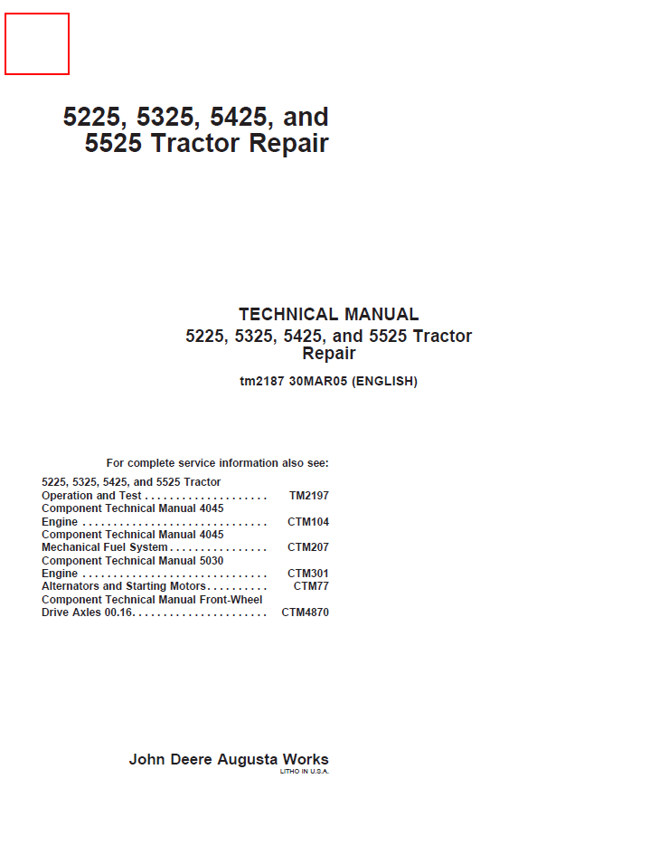 TM2187 John Deere 5225, 5325, 5425 & 5525 Tractor Repair Manual PDF