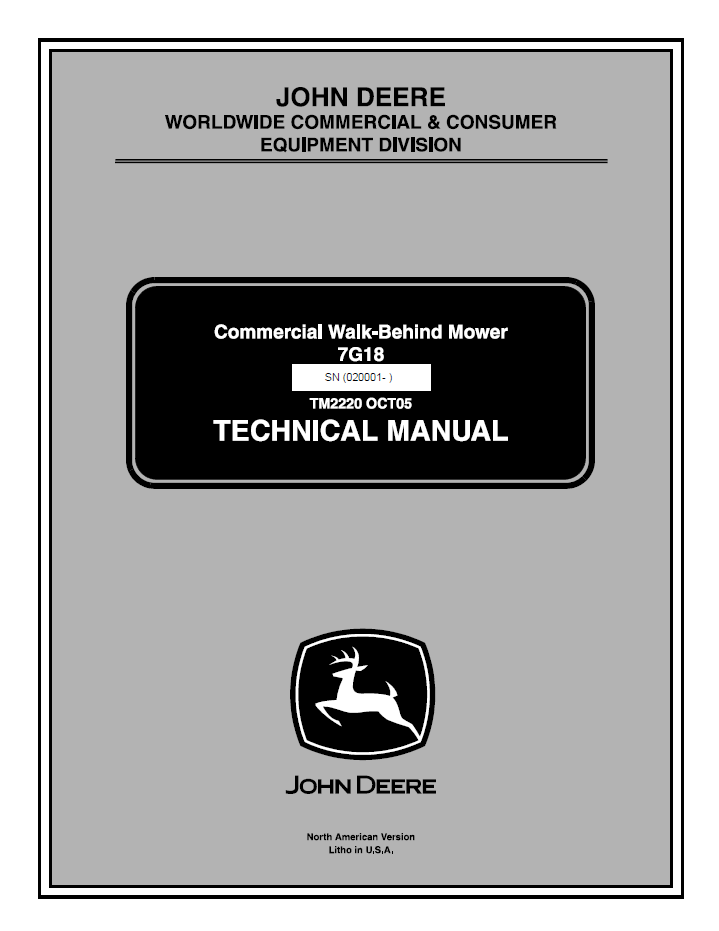 TM2220 John Deere 7G18 Commercial Walk-Behind Mower Service Manual