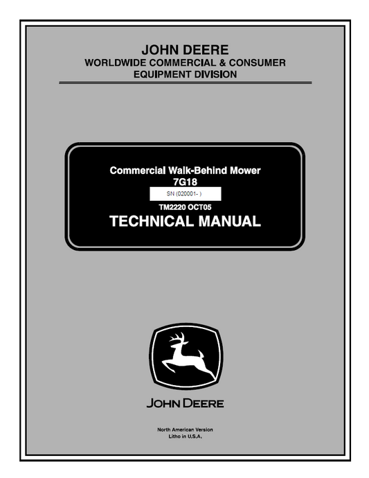 TM2220 John Deere 7G18 Commercial Walk-Behind Mower Service Manual