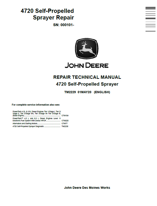 TM2229 John Deere 4720 Self-Propelled Sprayer Repair Manual
