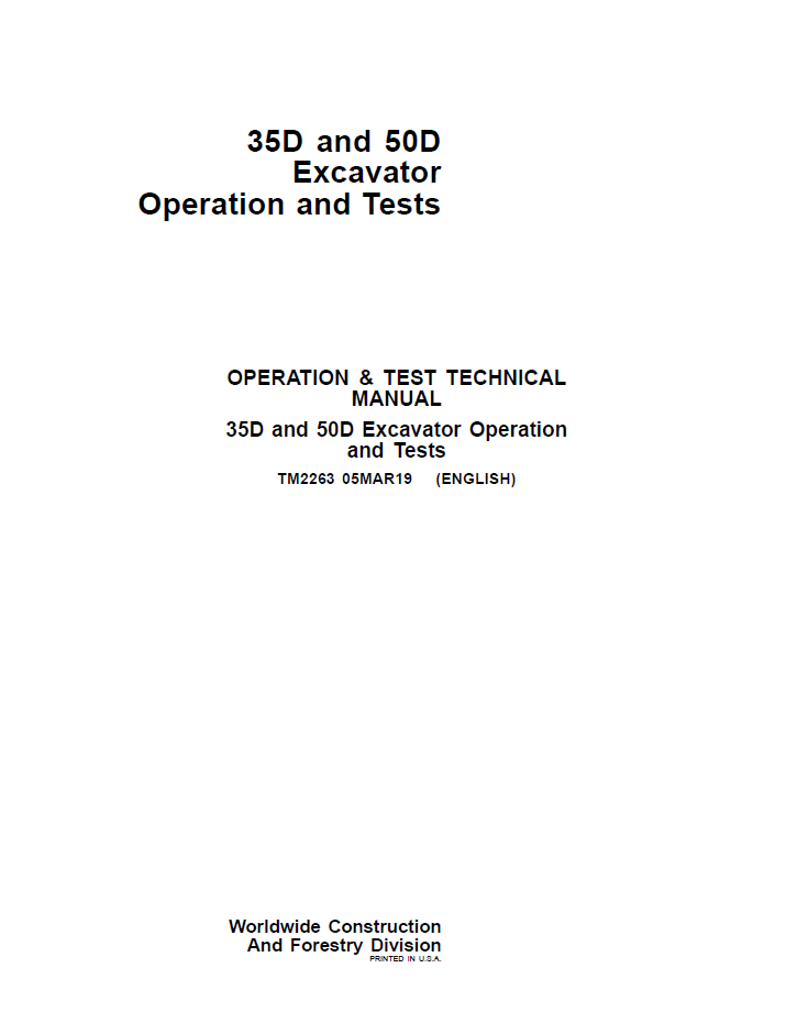 TM2263 John Deere 35D and 50D Excavator Technical Manual PDF