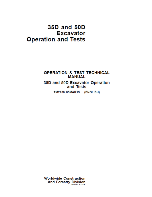 TM2263 John Deere 35D and 50D Excavator Technical Manual PDF