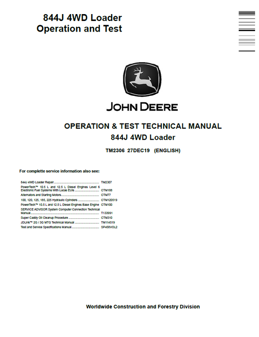 TM2306 John Deere 844J 4WD Loader Operation & Test Technical Manual