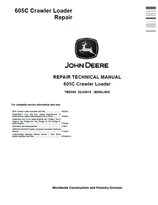 TM2354 John Deere 605C Crawler Loader Technical Repair Manual