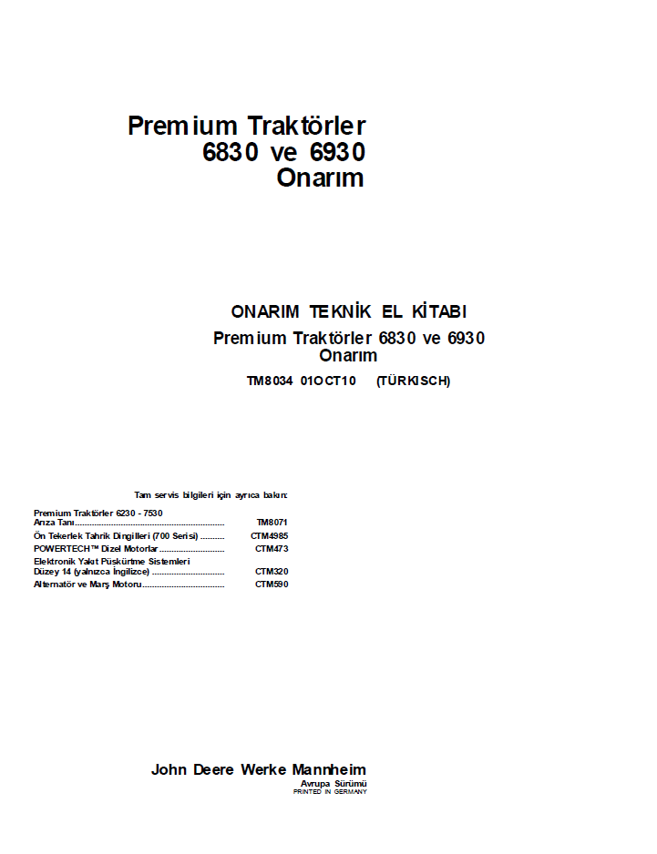 TM2839 John Deere 7720 7820 7920 Tractor Diagnostic Operation Test Manual PDF
