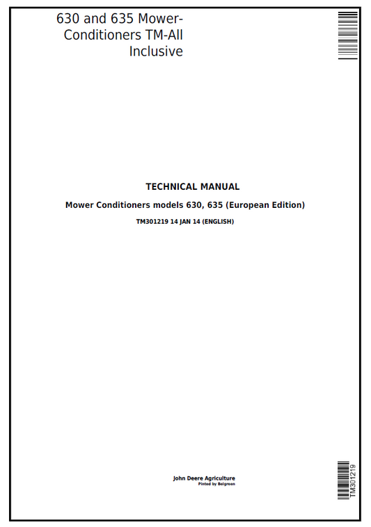 TM301219 John Deere 630 635 Mower-Conditioner Technical Manual