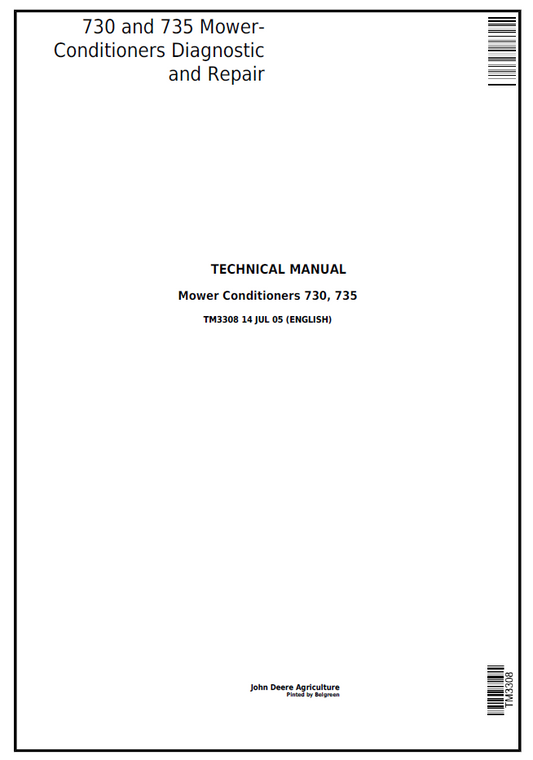 TM3308 John Deere 730 735 Mower-Conditioner Diagnostic Repair Manual