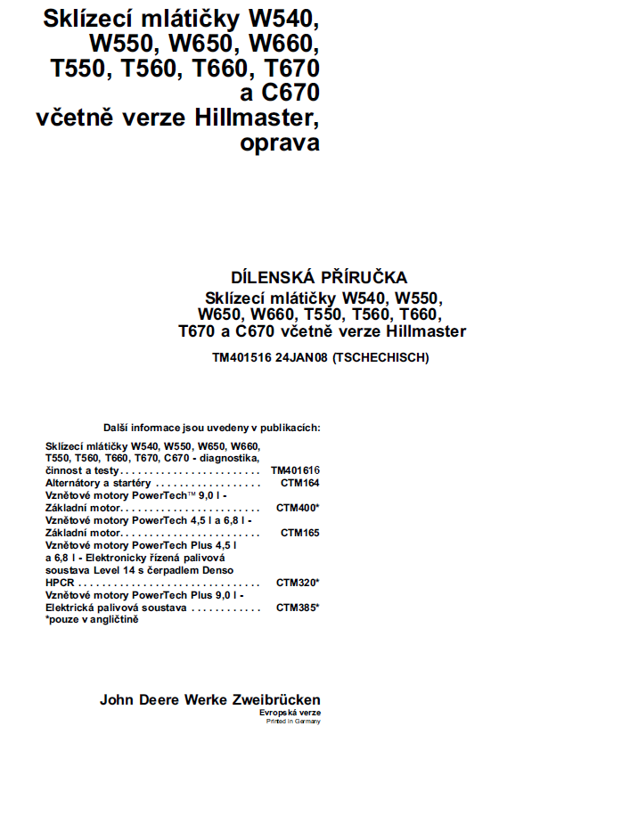 TM401516 John Deere W540 W550 W650 W660 T550-C670 Workshop Manual