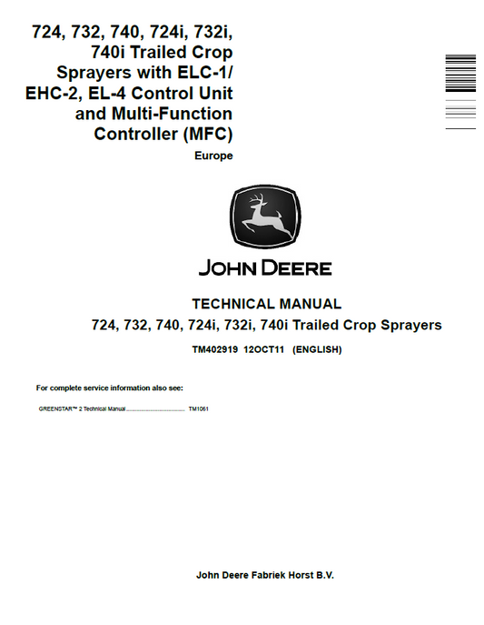 TM402919 John Deere 724 732 740 724I 732I 740I Sprayer Technical Manual PDF
