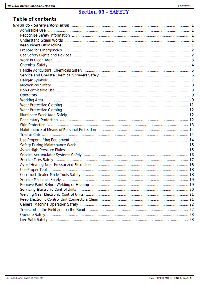 TM407319 Technical Repair Manual for John Deere Trailed Crop Sprayers PDF Download
