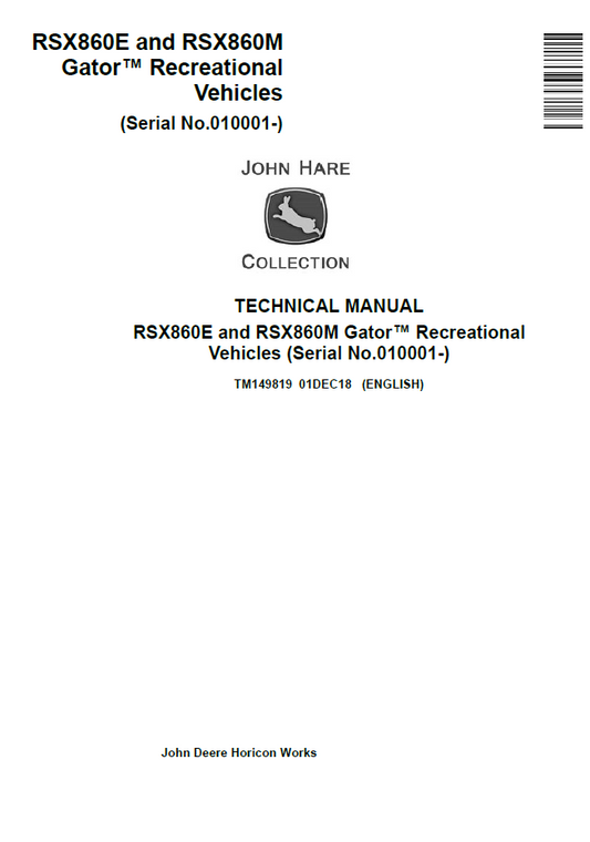 TM409719 John Deere RSX860E RSX860M Gator Repair Technical Manual