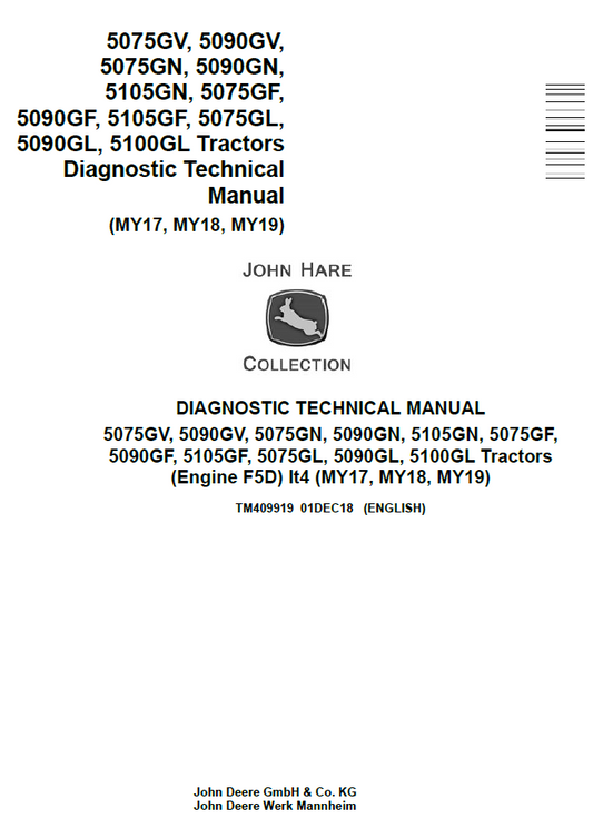 TM409919 John Deere 5075GV 5090GV 5105GN Tractor Diagnostic Manual