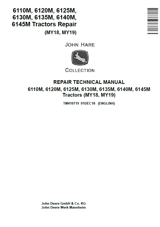 TM410719 John Deere 6110M-6145M MY18/MY19 Tractor Repair Manual PDF