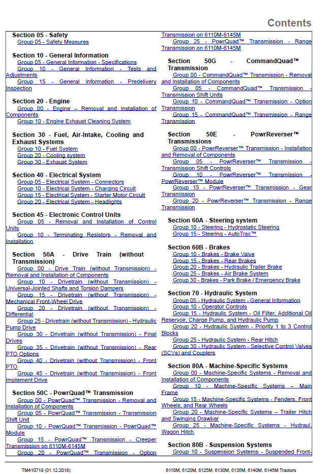TM410719 John Deere MY18 MY19 Tractor Factory Repair Manual PDF