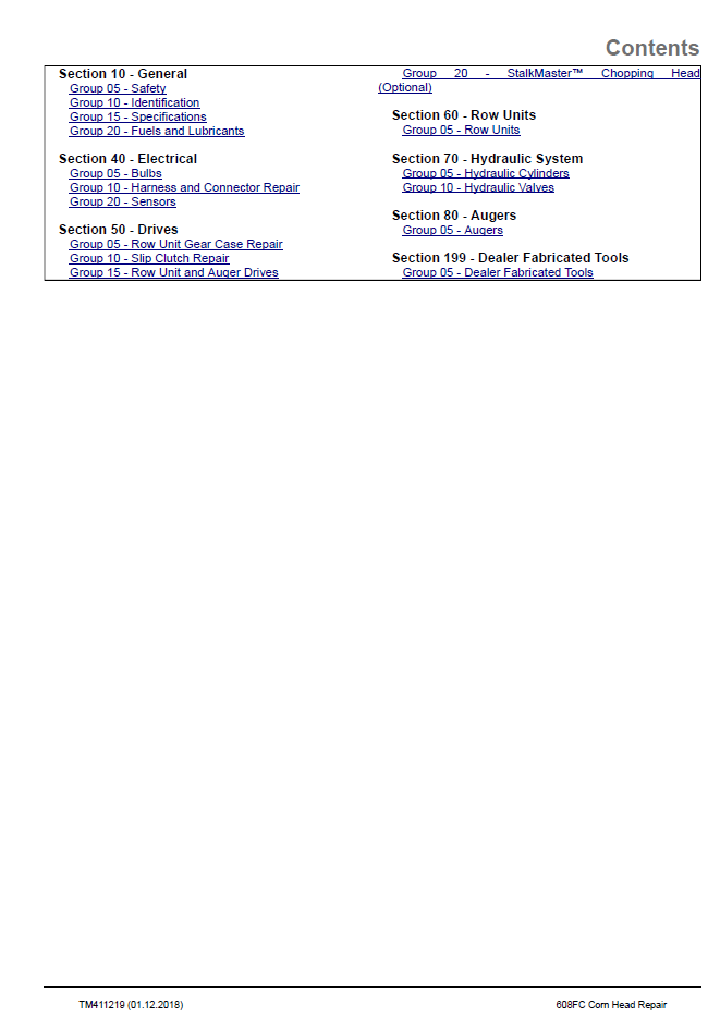 TM411219 John Deere Corn Head Diagnostic Repair Workshop Guide