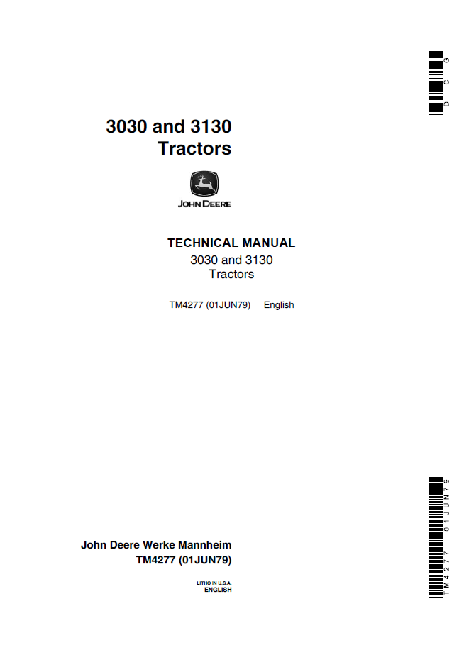 TM4277 John Deere 3030 3130 Tractor Technical Service Manual