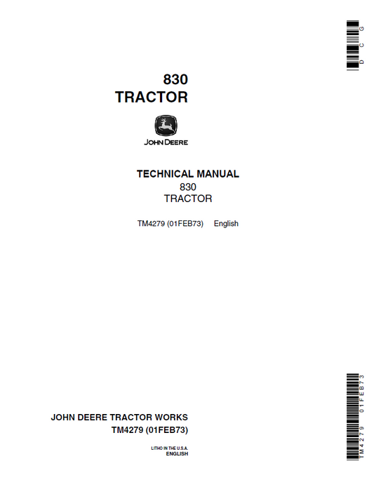 TM4279 John Deere 830 Tractor Technical Service & Repair Manual