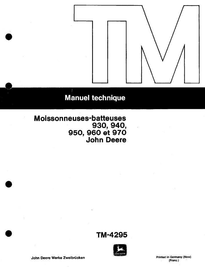 TM4295 John Deere 930 940 950 960 970 Combine Harvester Manual
