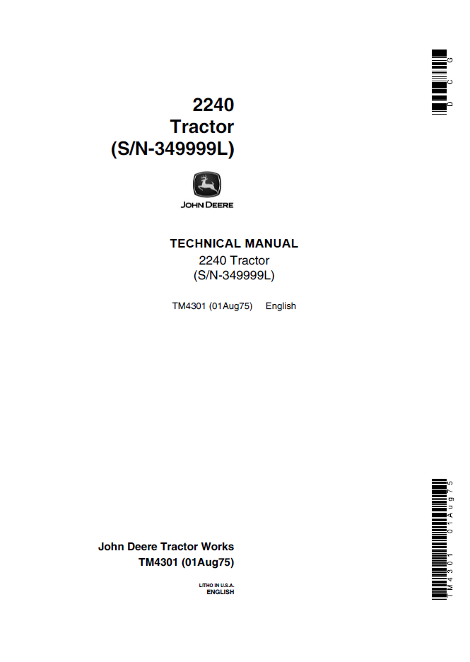 TM4301 John Deere 2240 Tractor Technical Manual PDF Download