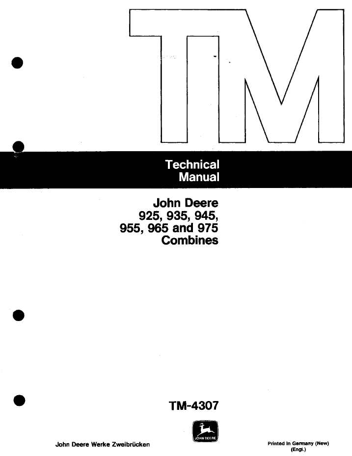 TM4307 John Deere 925 935 945 955 965 975 Combine Technical Manual
