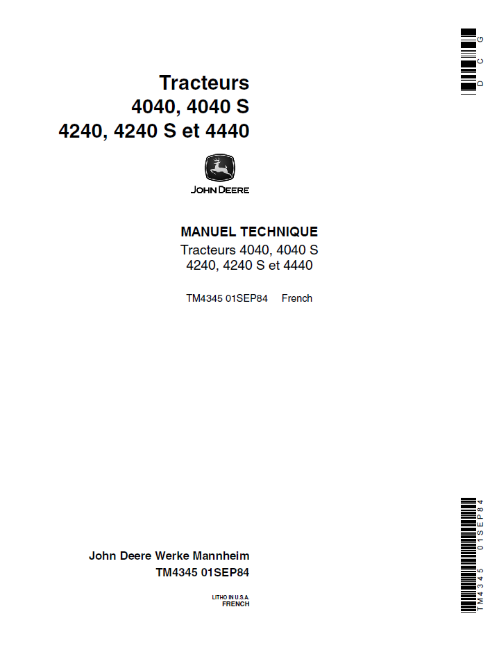 TM4345 John Deere 4040, 4040S, 4240, 4240S & 4440 Technical Manual PDF