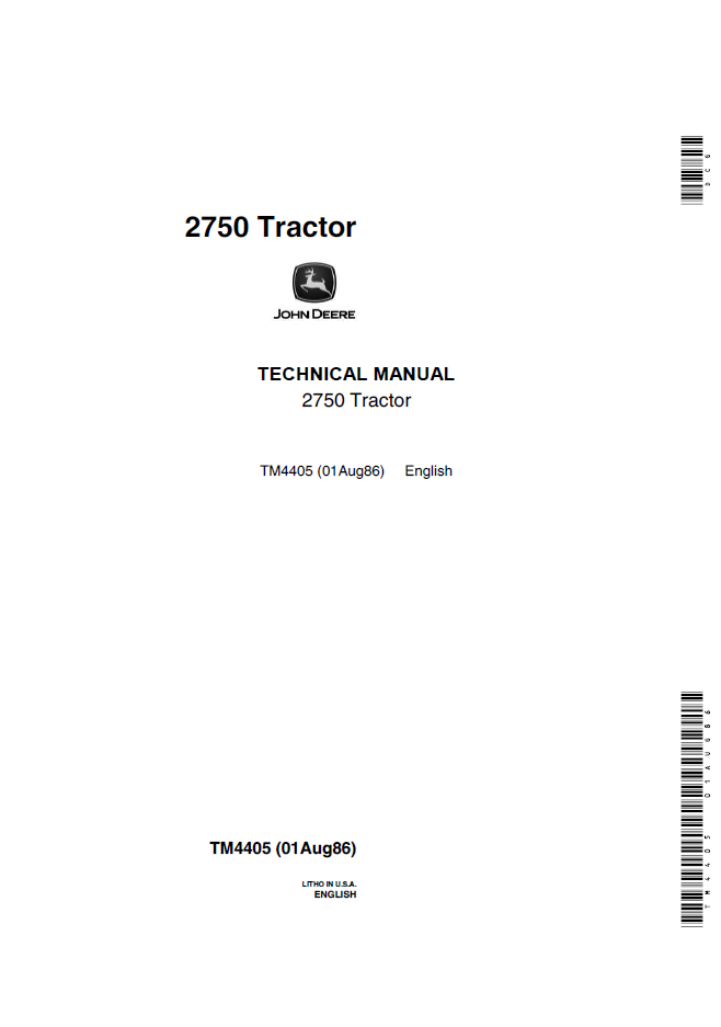 TM4405 John Deere 2750 Tractor Technical Service Repair Manual PDF