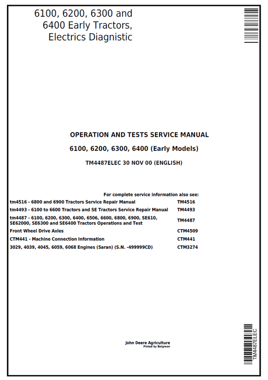 TM4487ELEC John Deere 6100 6200 6300 6400 Electrical Diagnostic Manual