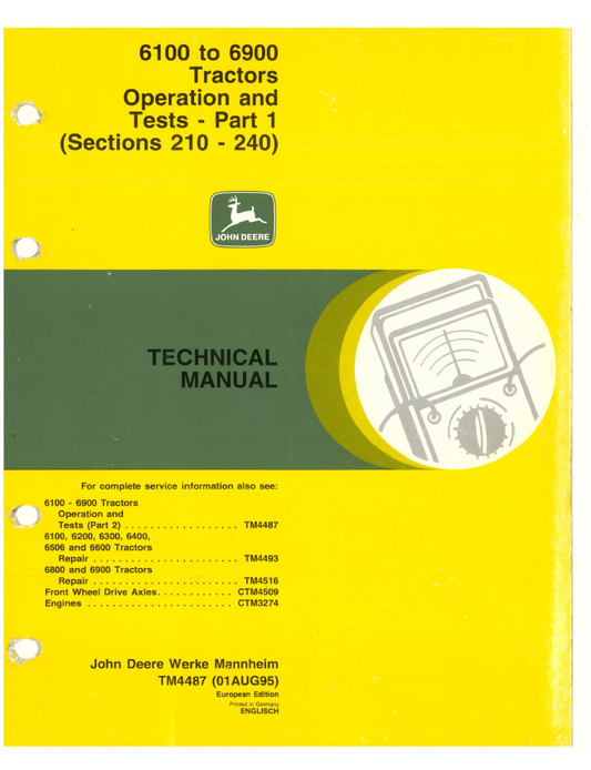 TM4487 John Deere 6100-6900 Tractor Operation & Test Manual