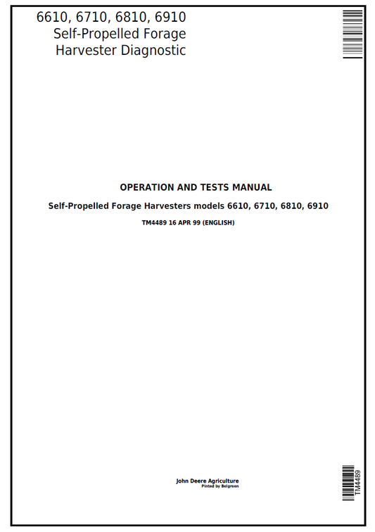 TM4489 John Deere 6610 6710 6810 6910 Forage Harvester Manual