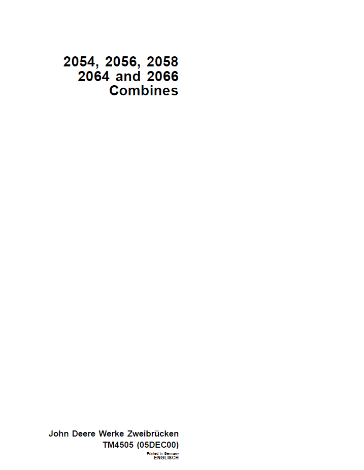 TM4505 John Deere 2054 2056 2058 2064 2066 Combine Repair Manual