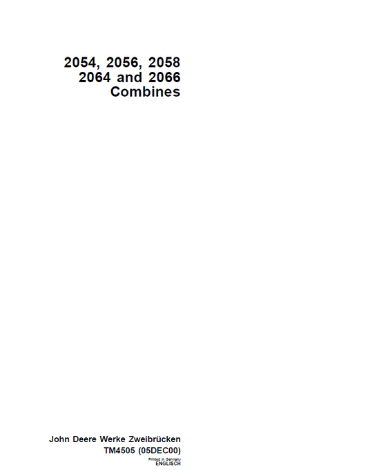 TM4505 John Deere 2054 2056 2058 2064 2066 Combine Repair Manual
