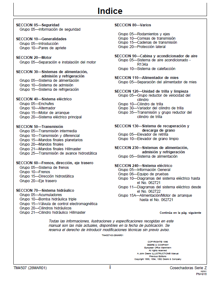TM4507 John Deere Combine Harvester Service & Repair Guide